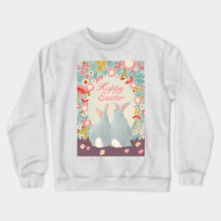 Happy Easter Bunnies and Flowers paper cut art Crewneck Sweatshirt